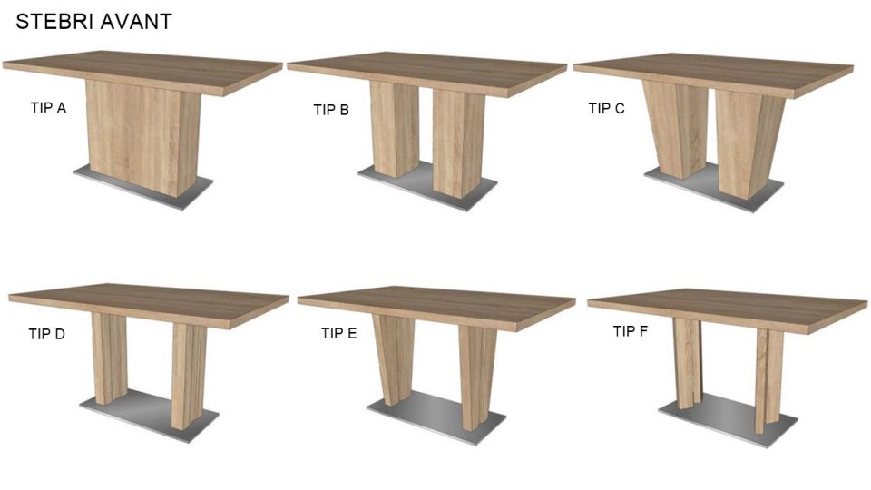 Fiksna jedilna miza Avant: različne izvedbe podnožja mize