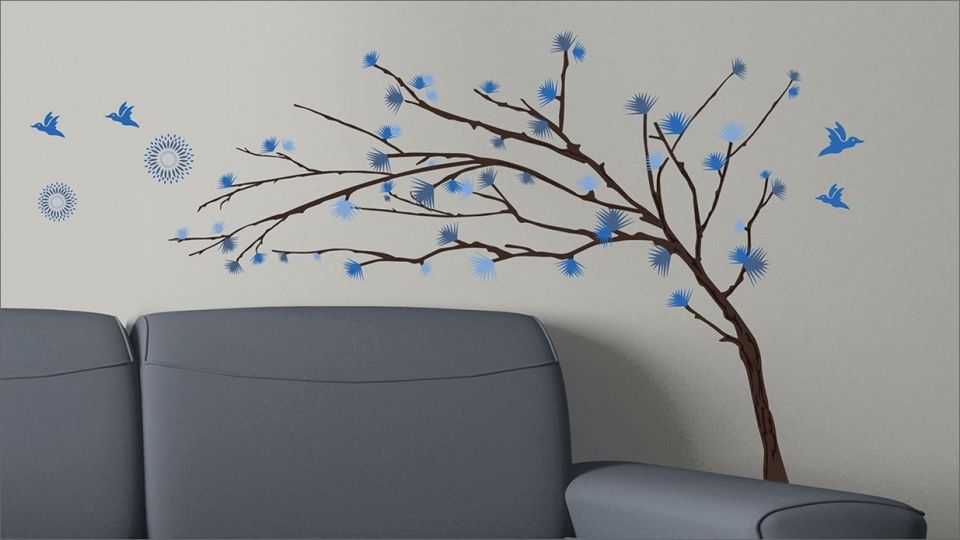 Stenska nalepka modro drevo