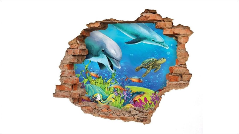 Stenska nalepka 3D delfini